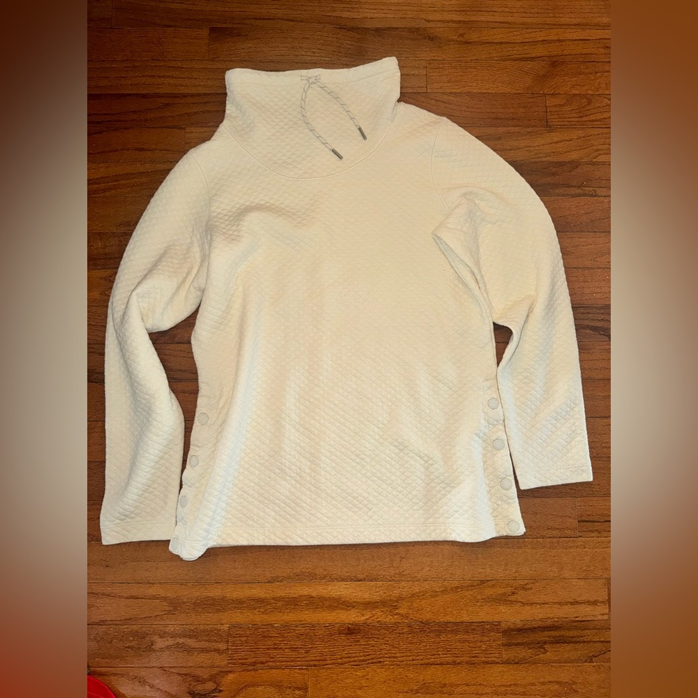 L.L. Bean Quilted Cream Pullover Hoodie with Drawcord